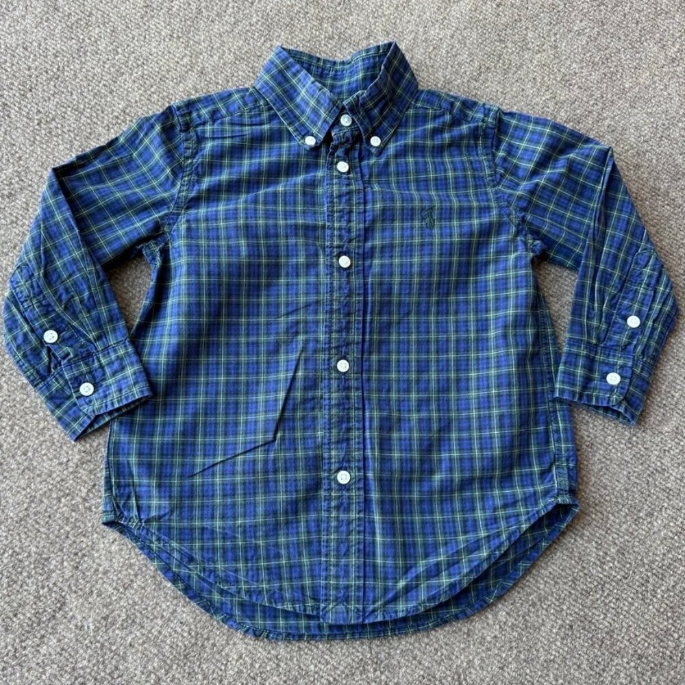 Ralph Lauren Long Sleeve Plaid Button Down Dress Shirt Boys Size 2 / 2T